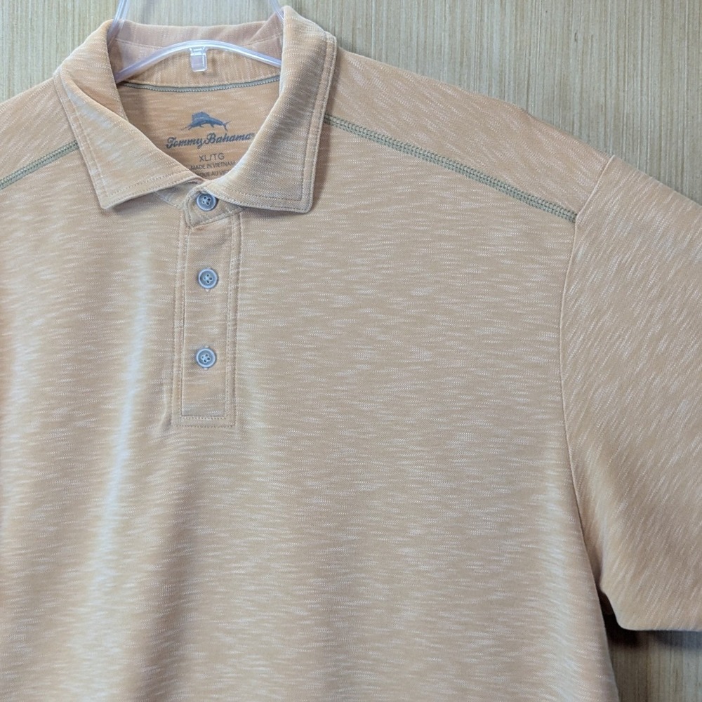 Tommy Bahama Mens XL Peach Orange Heathered Tencel Blend Short Sleeve Polo Shirt